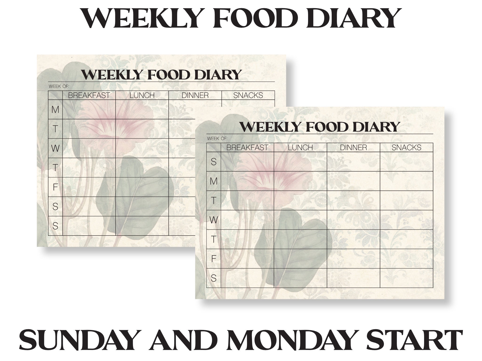 Printable Grocery List Printable Food Diary Printable Weekly Meal ...