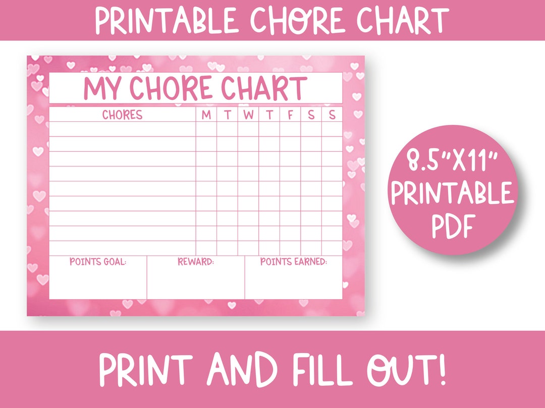 Reward Chart Printable With Hearts - Chore Chart for Kids - Bokeh ...