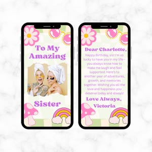 Tarjeta de cumpleaños para hermana - Tarjeta digital - Tarjeta de video genial - Tarjeta de cumpleaños para hermana con texto, Tarjeta electrónica de cumpleaños para hermana