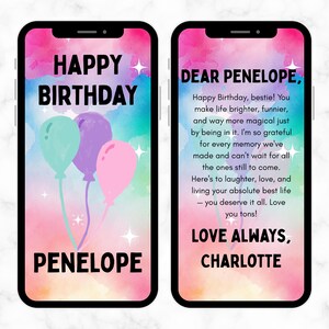 Tarjeta de cumpleaños digital en acuarela - Tarjeta de texto para mejor amiga - Feliz cumpleaños digital - Plantilla Canva de feliz cumpleaños - Tarjeta móvil