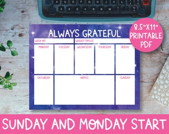 Weekly Gratitude Printable - Printable Gratitude Journal - Gratitude Inserts - Weekly Planner Page - Daily Gratitude - Mindfulness Printable