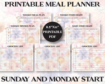 Weekly Dinner Planner Printable - Food Sensitivity Journal - Food Log - Meal Planner Printable - Food Diary - Grocery List Printable