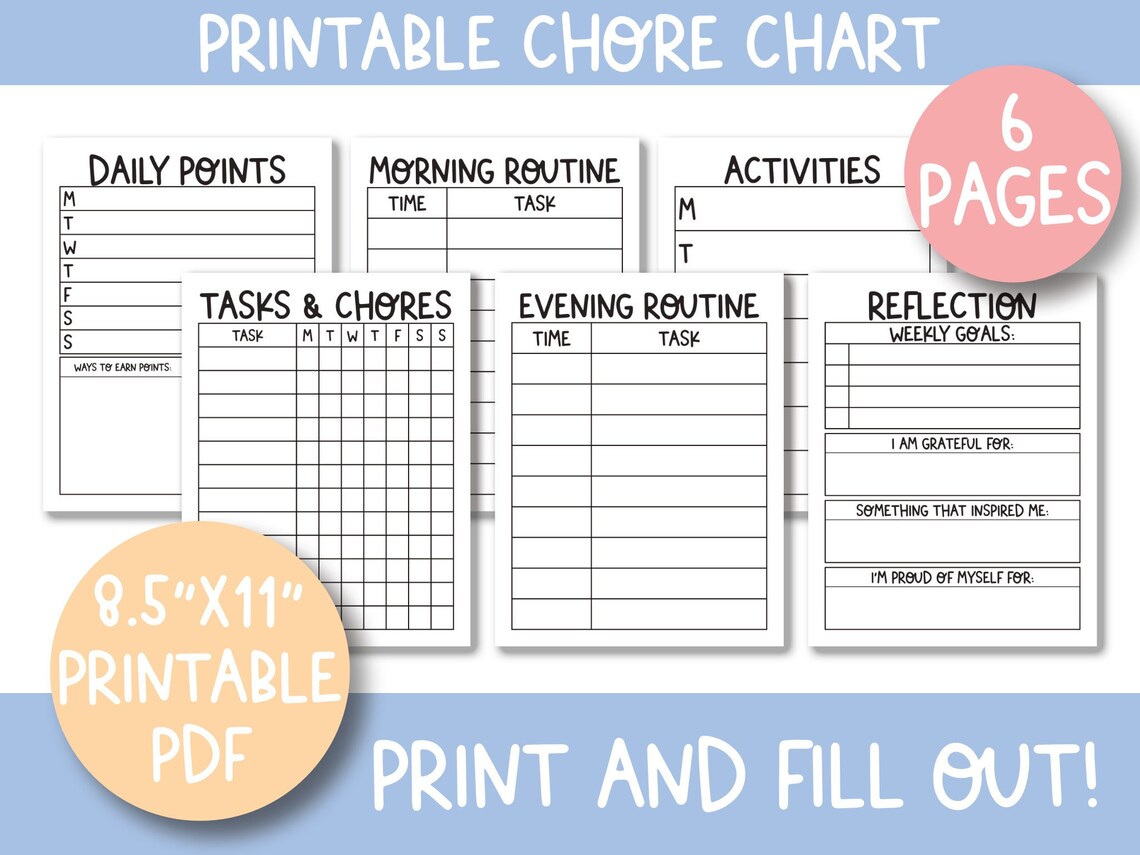 Printable Chore Chart for Kids Reward Chart for Kids Routine Chart ...