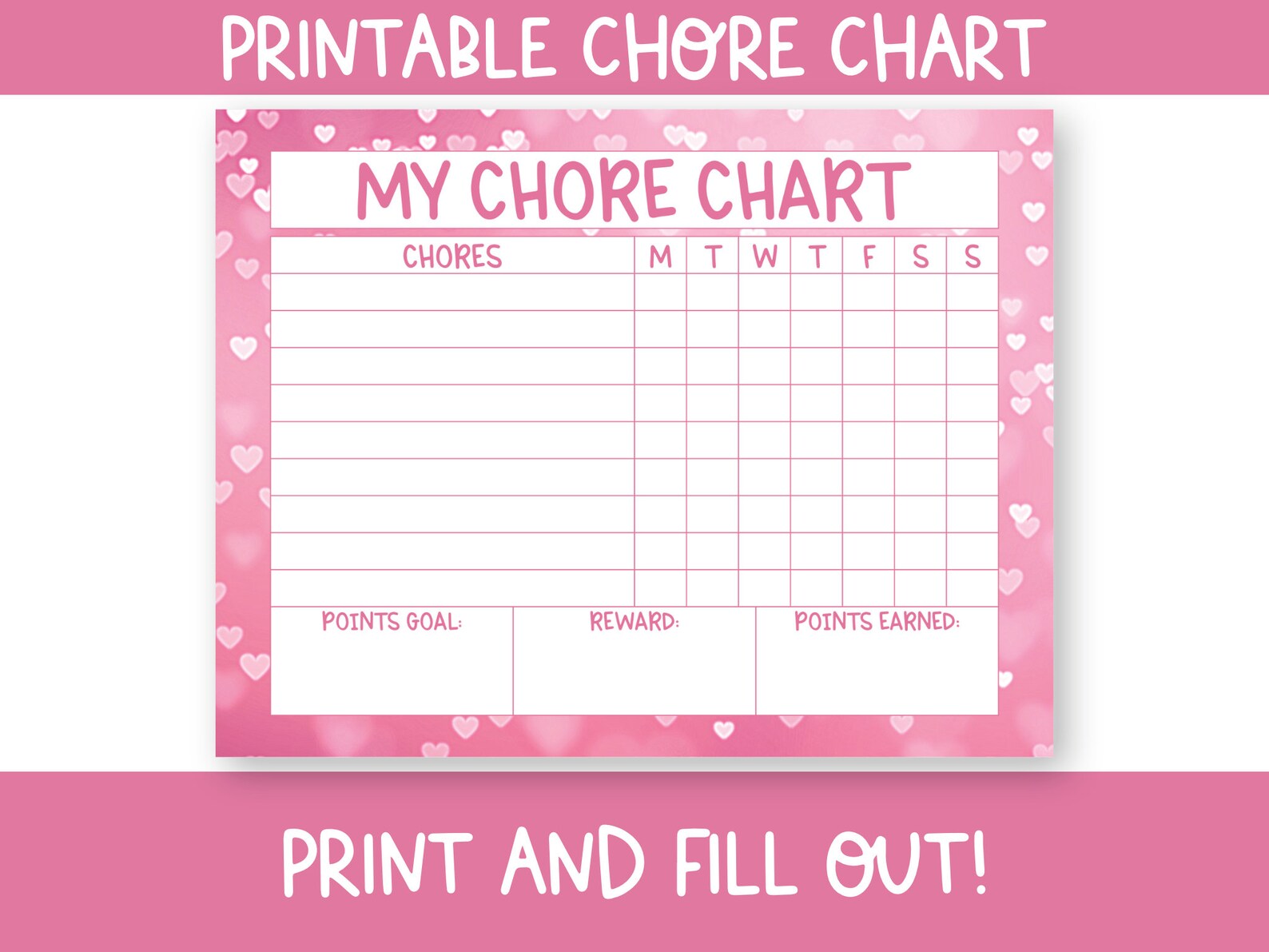 Reward Chart Printable With Hearts - Chore Chart for Kids - Bokeh ...