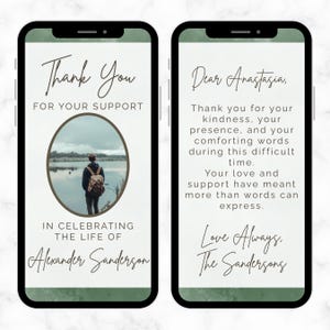 Note de remerciement pour funérailles avec texte - carte de funérailles numérique - Merci de votre soutien Funérailles - modèle de carte de funérailles - modèle de carte de funérailles canva
