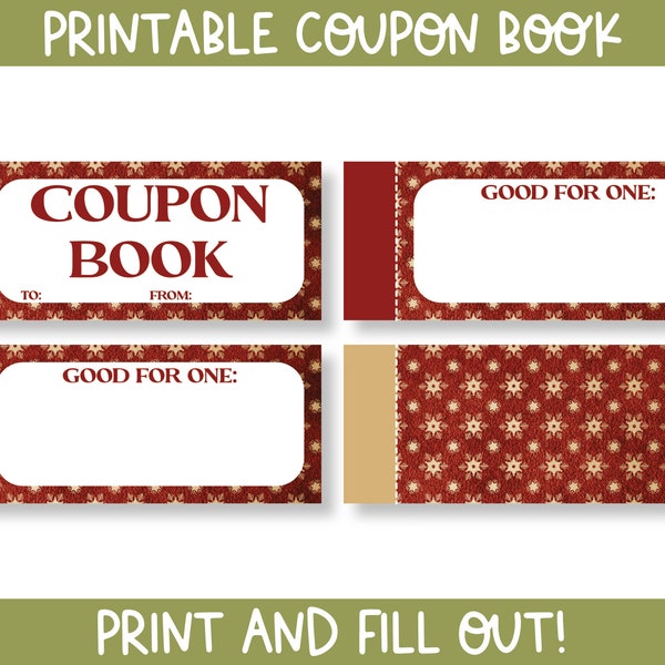 Coupon Book for Her - Printable Coupon Book for Him - Christmas Gift for Her - Gift for Him - DIY Christmas Gift - Printable Coupons