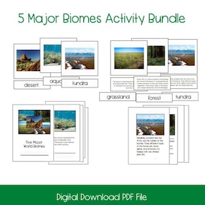 Atividades científicas para impressão, cartões de bioma de 3 partes e pacote de leitura científica, cartões de nomenclatura Montessori, atividade científica para educação domiciliar