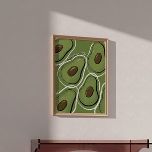 Avocado Art Print, Food Art, Cute Print, Kitchen Wall Decor, Handmade Homemade Artwork, Avocado Wall Art, Trendy Canvas Artwork, Aesthetic