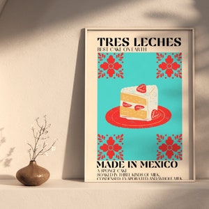 Tres leches Digital Print, Mexican food, Vibrant poster, Hispanic art, Latino Art, Traditional, Arte Mexicano, Cultural, Wall Art,Cake print