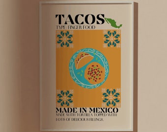 TACOS ART, MEXICAN Food Art, Mexican Kitchen Art, Tacos Print, Tacos Poster, Tacos Decor,Taco Bar, Taco With Mexican Wall Art For Home Decor