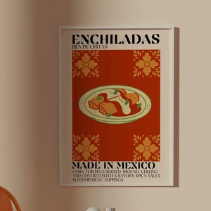 Enchiladas Mexican Art Digital Print, Mexican Wall Art, Tacos Art, Food Print, Kitchen Poster, Cool Print, Mexican Art, Restaurant Art, Red