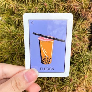 Lotería Style Mexican Boba Sticker, Japanese Drink, Hydro Flask Sticker, Water Bottle Sticker, Tumbler sticker, laptop sticker, waterproof