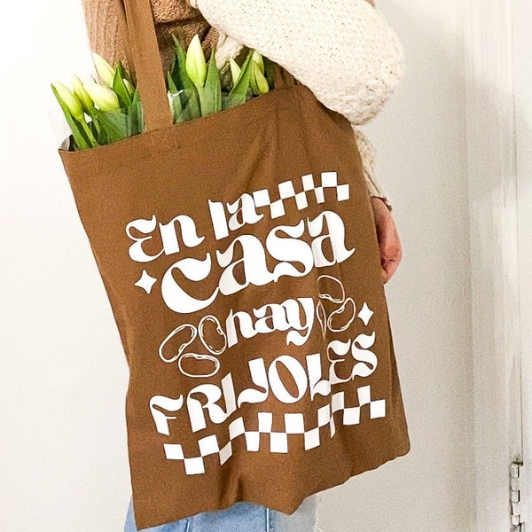 Tote bag “En la casa hay frijoles”, Canvas Tote Bag, Personalized Tote, Tote Bag Aesthetic, Shoulder Bag, Custom Tote, Reusable Grocery Bag