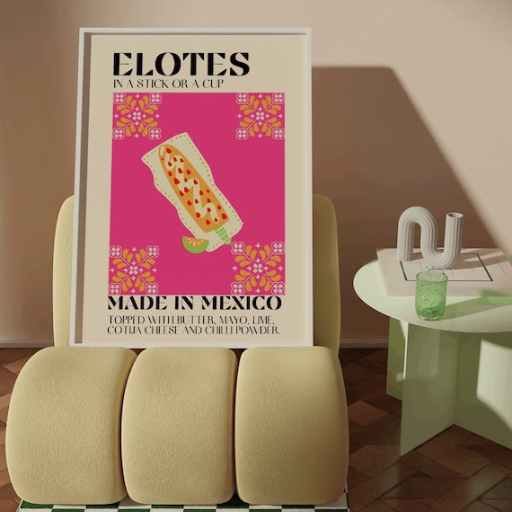 Elotes, Mexican Wall Art, Digital Print, Food Art, Quote, Beige, Kitchen, Cute Art, Home Decor, Simple Art, Elotes Picture,Definition,Juarez