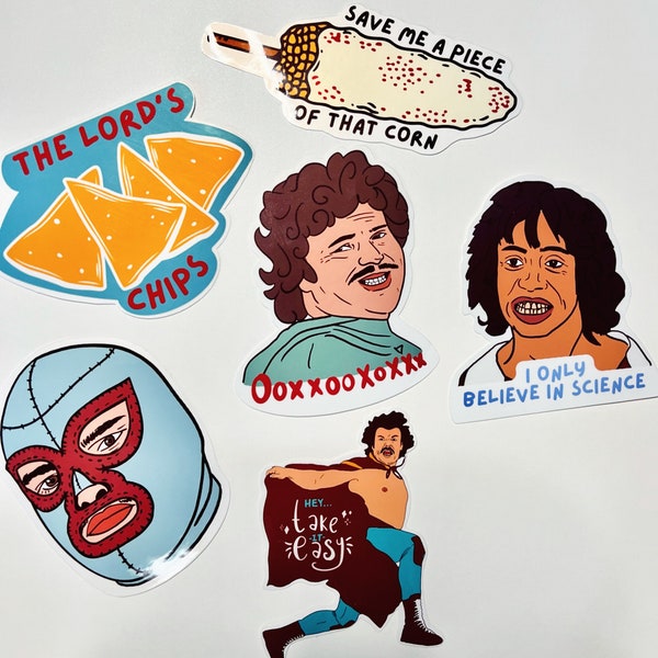 6 Pack Nacho Stickers, Funny Stickers, Mexican Luchador Sticker, Hydro Flask Water Bottle Meme Sticker, Nacho Libre WaterproofGift for Him