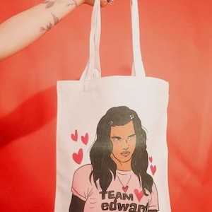 Tote bag “Team Edward Jacob”, POP CULTURE Canvas Tote Bag,Cool Tote, Tote Bag Aesthetic, Shoulder Bag, Custom Tote, Reusable Grocery Bag