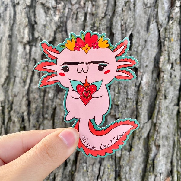 Axolotl Frida Kahlo,  Mexican, Frida Sticker, Hydro Flask Sticker, Water Bottle Sticker, Tumbler sticker, laptop sticker, waterproof