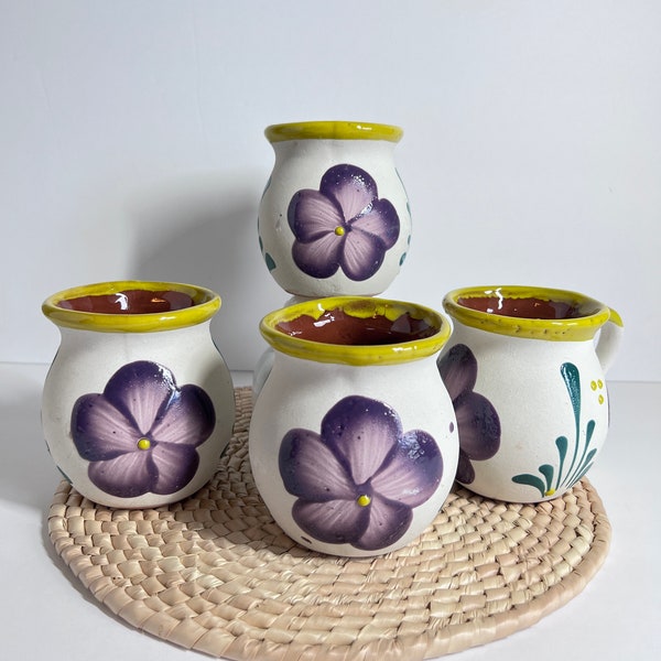 JARRITOS mexican clay , Mexican clay cup , MEXICAN cup hand painted Hand made Mexican pottery coffee mugs Flowers
