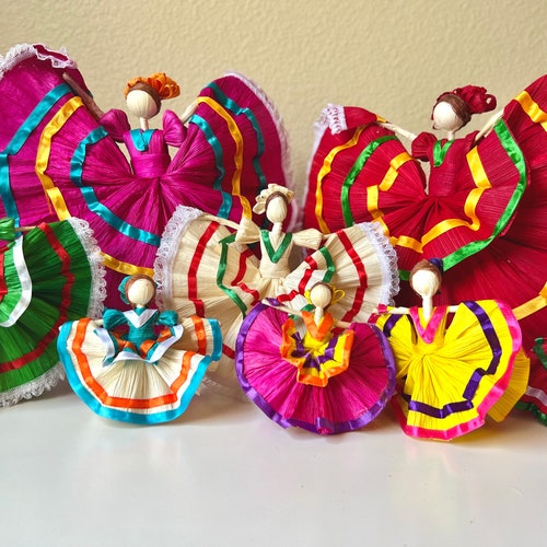 Small Corn Husk Mexican Doll Authentic Decor Wide Skirt Etsy