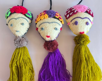 Mexico pom tassel FRIDA , mexican heart pom pom tassel, pom tassel charm for bag, rear view mirror accesories