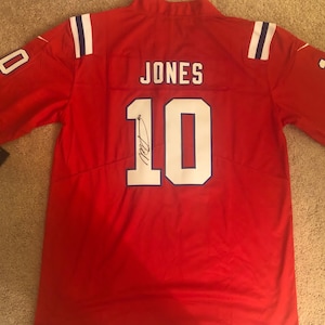 Mac Jones QB New England Patriots Signed Red Throwback Football Jersey San Francisco 49ers