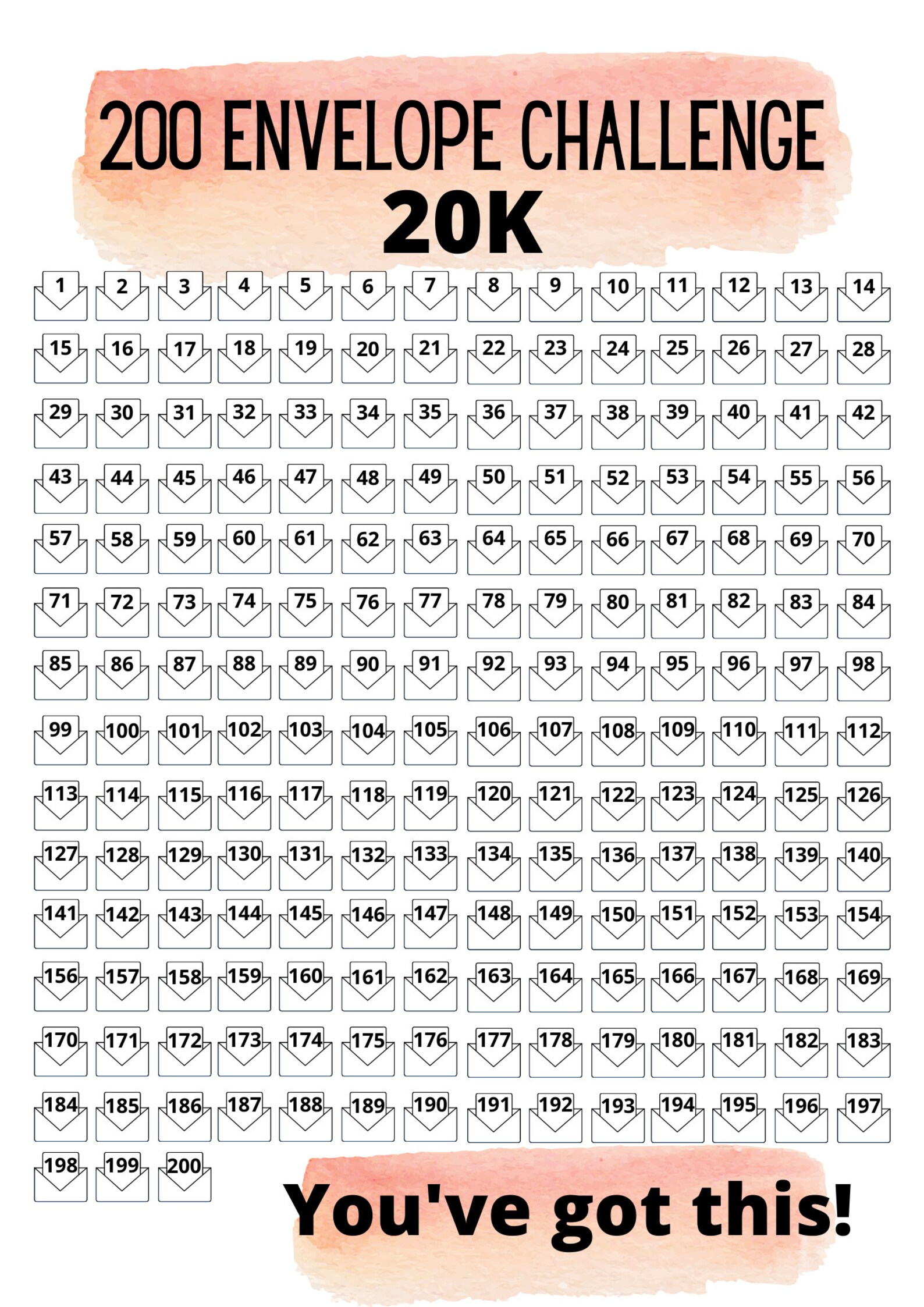 Savings Challenge 200 Envelope Challenge 20K Digital Etsy