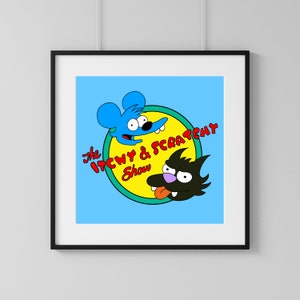 Spettacolo Fichetto e Grattachecca, Stampa artistica digitale Simpsons / Download istantaneo, Arredamento per la casa stampabile / Poster digitale stampabile Simpsons, Arte della parete