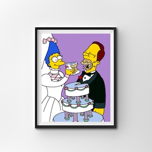 Foto di matrimonio di Homer e Marge Simpson, stampa artistica digitale / Download istantaneo Arredamento per la casa stampabile / Poster digitale Simpsons, Regalo di arte della parete