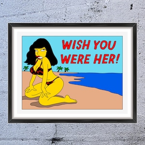 Ojalá fueras su postal, Impresión de arte digital de Los Simpson / Descarga instantánea de decoración del hogar imprimible / Póster digital de Los Simpson, Regalo de arte de pared