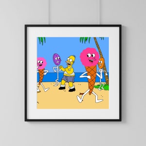 Homer Simpson Desert Island Candy, Stampa artistica digitale / Download istantaneo Arredamento per la casa stampabile / Poster digitale Simpsons Wall Art, Regalo