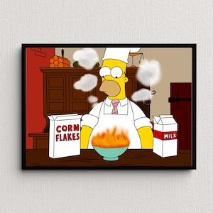 Homer Simpson Cereal Fire, The Simpsons Digital Art Print | Téléchargement instantané imprimable Home Decor | Cadeau d'art mural d'affiche de dessin animé numérique