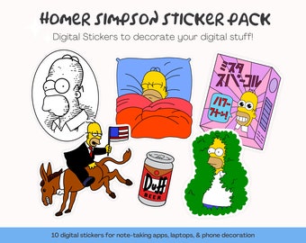 Pegatinas digitales de Homer Simpson / Libro de pegatinas, Paquete de pegatinas / 10 pegatinas de Homer Simpson / Planificador de iPad, Planificador digital, Planificador Goodnotes