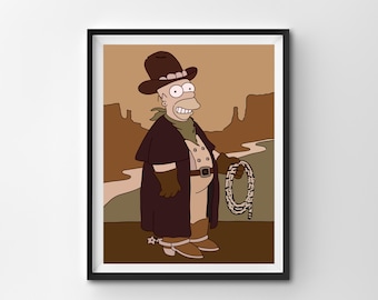 Impresión digital de Homero del Salvaje Oeste, obra de arte digital de Los Simpsons / Descarga instantánea, decoración del hogar imprimible / Póster de Los Simpsons, regalo de arte de pared