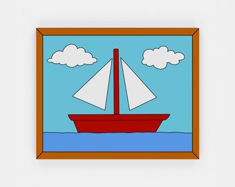 Peinture bateau des Simpsons, Impression d&#39;art numérique | Décoration d&#39;intérieur imprimable à téléchargement immédiat | Affiche numérique paysage des Simpsons, cadeau d&#39;affiche d&#39;art mural