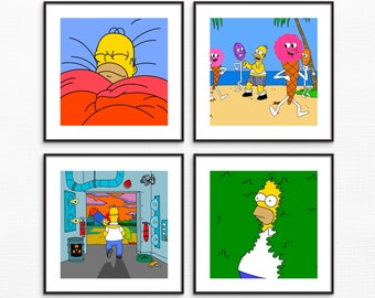 BUNDLE Homer Simpson Digital Art Prints | Instant Download Printable Home Décor | Simpsons Digital Poster Wall Art Gift | Printable Artwork