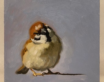 Tree Sparrow, Bird oil painting, original art, wall art,