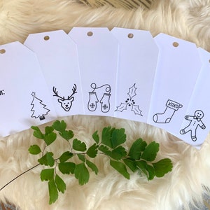Cozy Christmas & Holiday Gift Tags  | Set of 6 Designs | Traditional Yet Minimal | Color Your Own Tags
