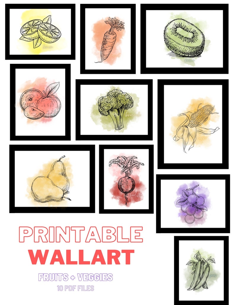Printable Kitchen Wall Art Fruits and Vegetables PDF Etsy