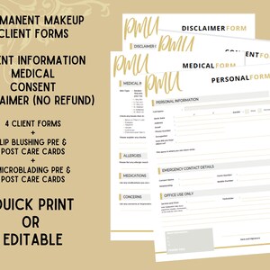 Permanent Makeup Client Information Form Consent Disclaimer Download Edit or Print Ready PDF Microblading Lip Blushing Eyeliner Tiny Tattoo