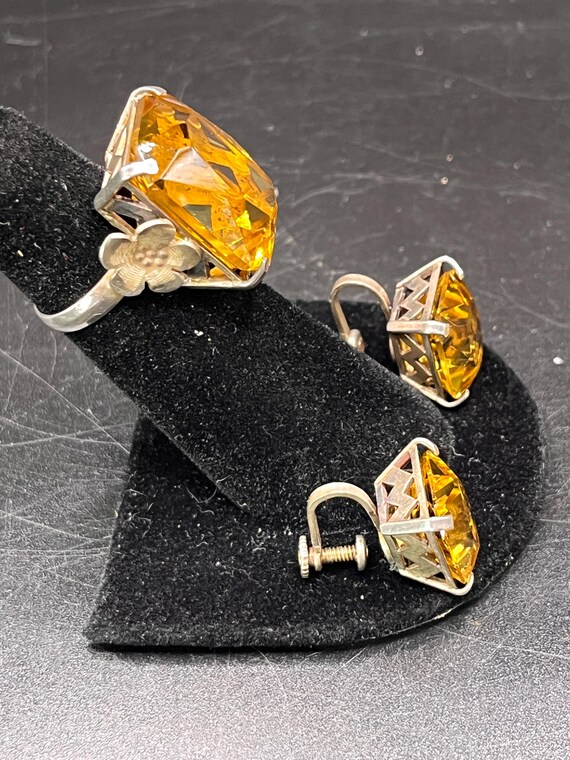 Antique Paste Stone Silver Ring and Earrings Set,… - image 7