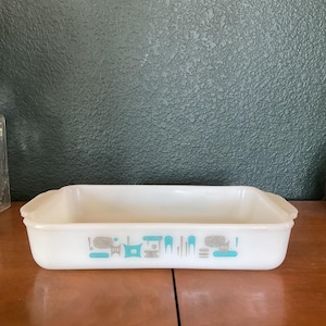 Rare Vintage Royal Handled Atomic Blue Heaven Casserole Dish Mid Century Modern Kitchenware