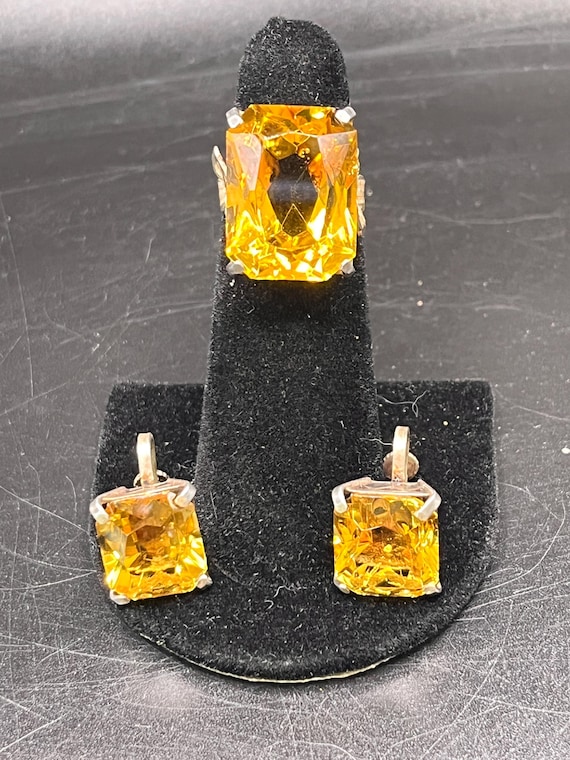 Antique Paste Stone Silver Ring and Earrings Set,… - image 1