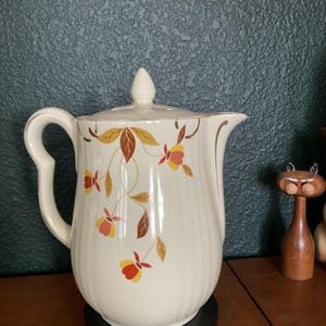 Vintage Hall Medium Superior Coffee Pot in Autumn Leaf Pattern. Eva Zeisel Design. Jewel Tea Company