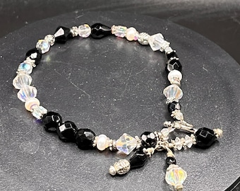 Sparkling Black and White Crystal Beaded Toggle Bracelet