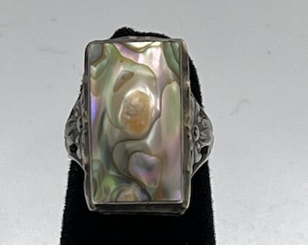 Vintage Silver Mother of Pearl Ring Size 8