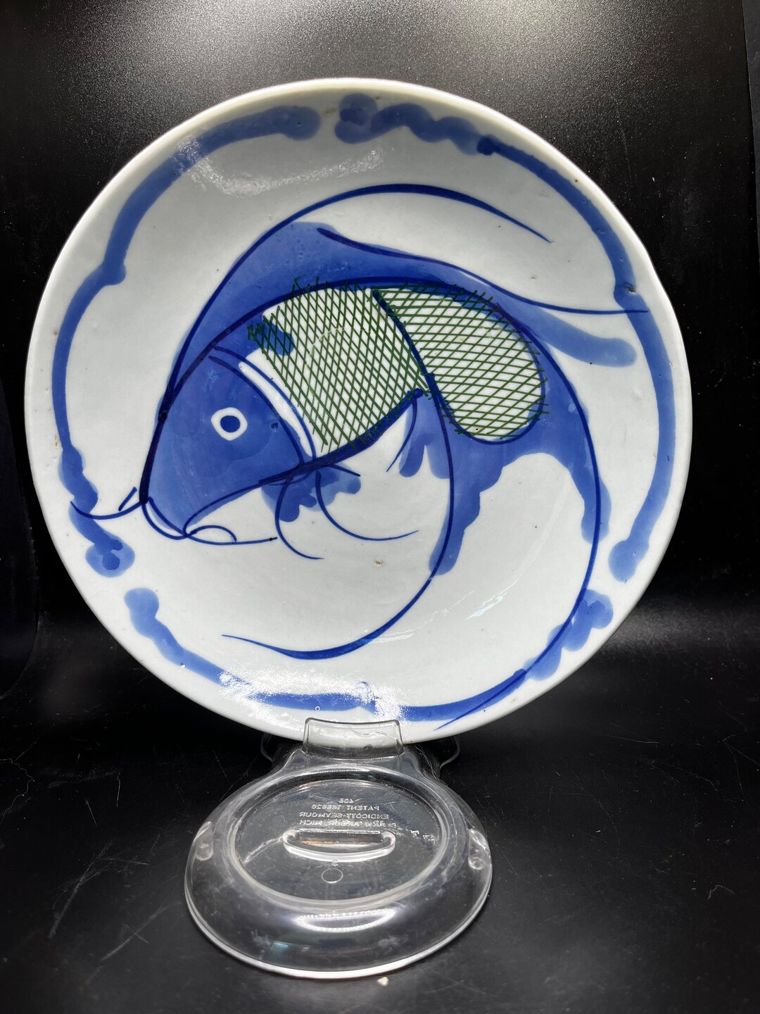 Antique Chinese Fish Plate Bowl, Set Available Blue Cobalt, Ching