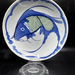Antique Chinese Fish Plate Bowl, Set Available Blue Cobalt, Ching Dynasty, 18th Century 6.75&quot;   B3