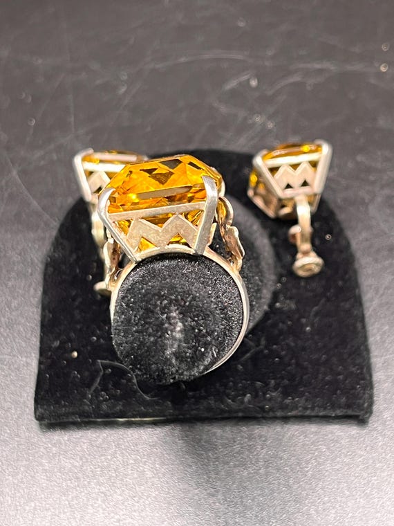 Antique Paste Stone Silver Ring and Earrings Set,… - image 2