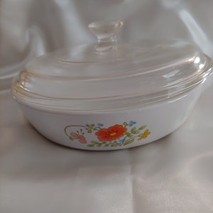 Vintage 6 1/2&quot; Corning Ware handled Skillet Pan With Lid Wild Flower Pattern