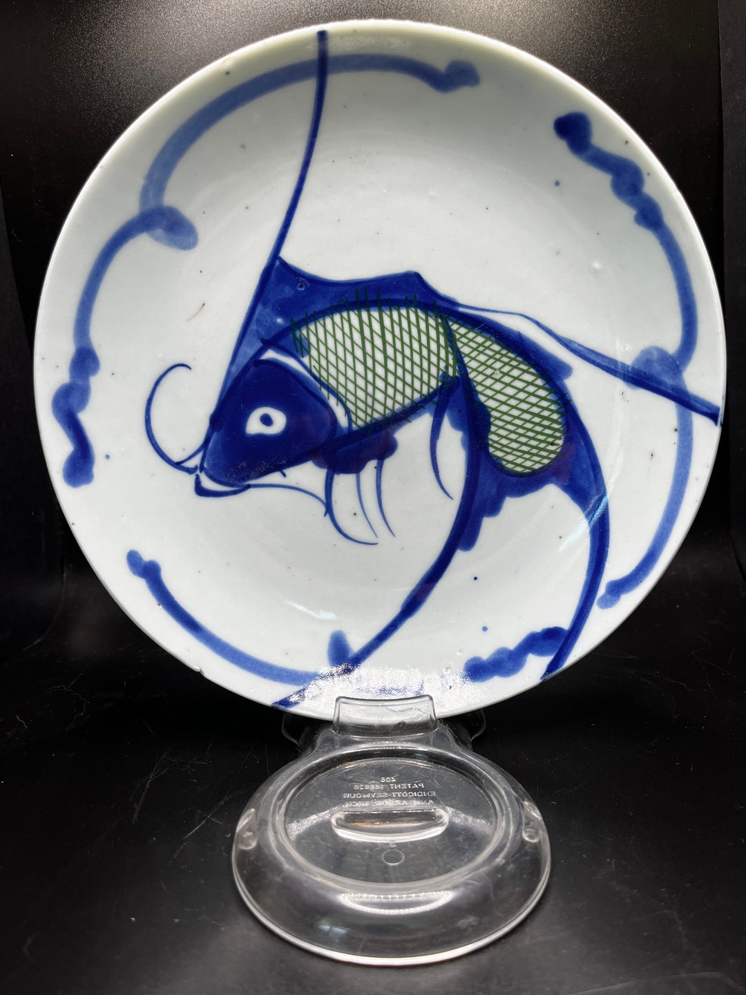 SIGNED Antique Chinese Fish Plate Bowl, Others Available, Blue Cobalt